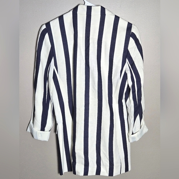Vintage 90's The Limited Linen Blend Navy Striped Coastal Chic Blazer, XS - Picture 3 of 6